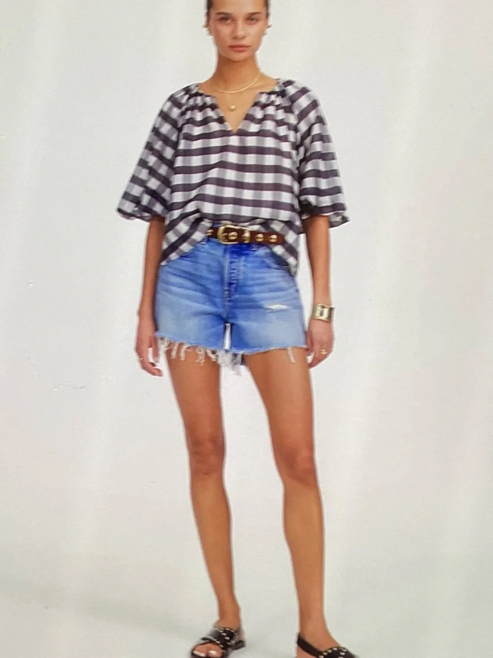 Madewell by J.Crew NEW Women’s Bubble Puff Sleeves Top Black White Gingham Sz 6